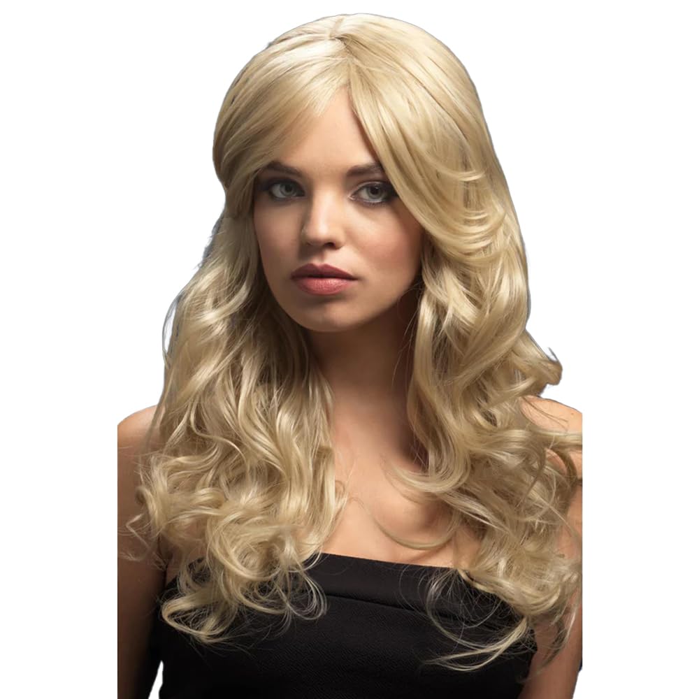 Smiffys Fever Nicole Wig, Dark Blonde Soft Wave with Side Parting, 26inch/66cm, Fever Wigs Fancy Dress, Fever Dress Up Wigs