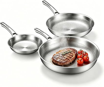Toutrop Titanium Pans for Cooking,8+10+12 Inch Pure Titanium Hammered Pro frying pan,Non-Toxic Skillet for Cooking,PFAS/PFOA/PTFE Free Cookware,Induction & Oven-Safe,12+10+8 Inch Set