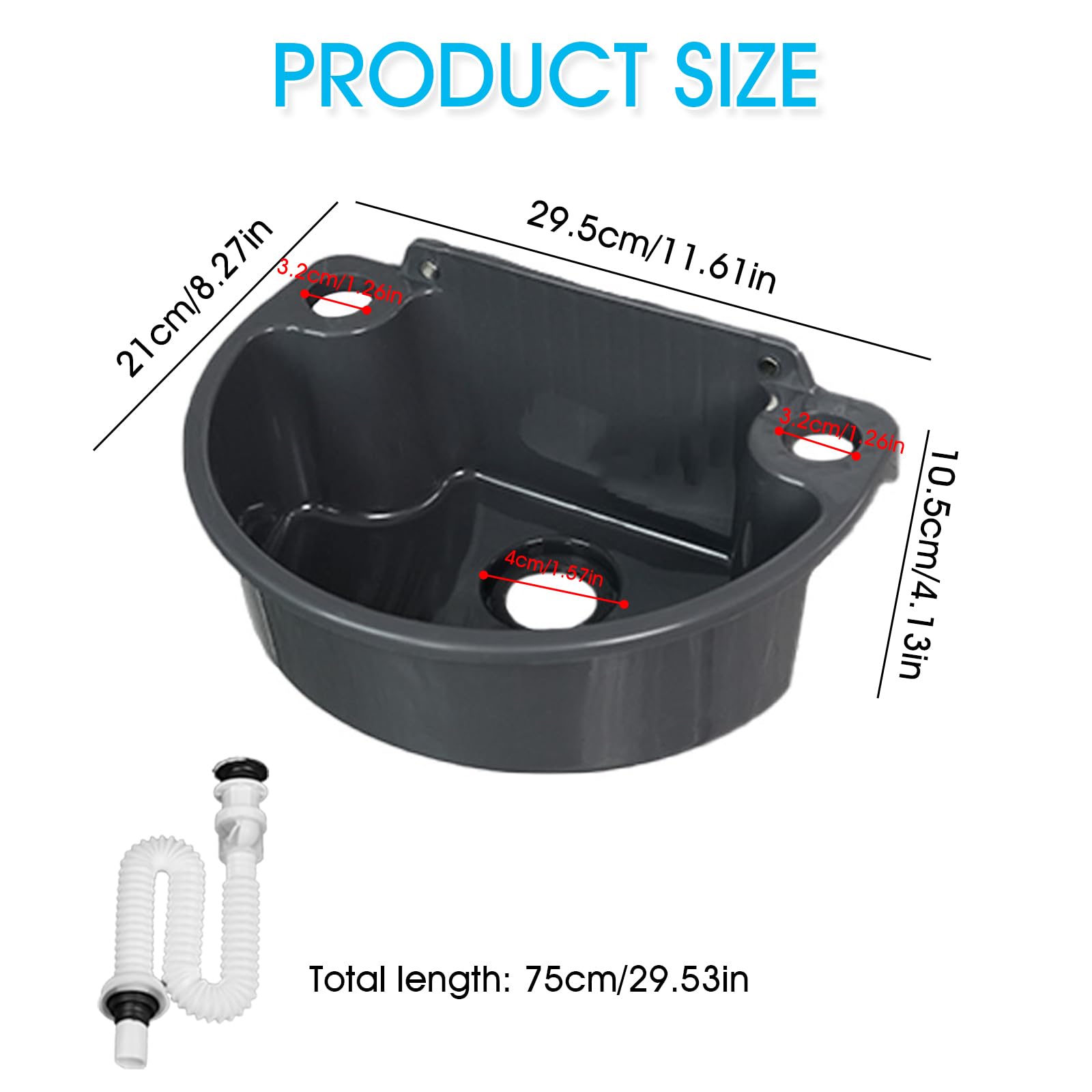 Lavandino in plastica, lavandino con scarico, piccoli lavandini sospesi con accessori di scarico, lavandino per camper per campeggio, giardino, cantina, cantiere WC (Grigio)