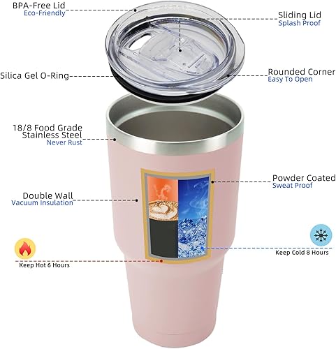 Miniatura 2 de BJPKPK - Vaso de 30onzas con tapa y pajilla, de acero inoxidable con aislamiento de doble pared al vacío para mujeres y hombres, color albaricoque
