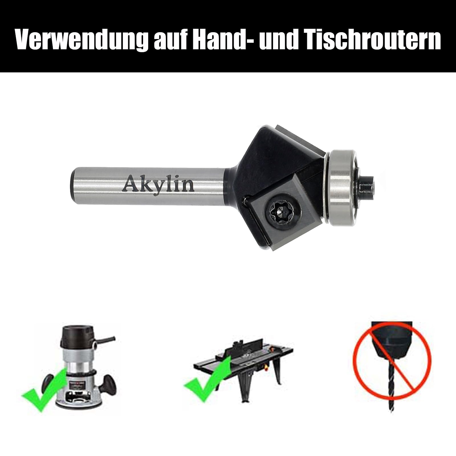 Wendeplatten Fasefräser 8mm Schaft，4-seitigen Austauschbare Hartmetall Klinge，Fasenfräser für Oberfräse mit Kugellager，Fasenfräser 30 Grad Holzfräser für Kantenbearbeitung