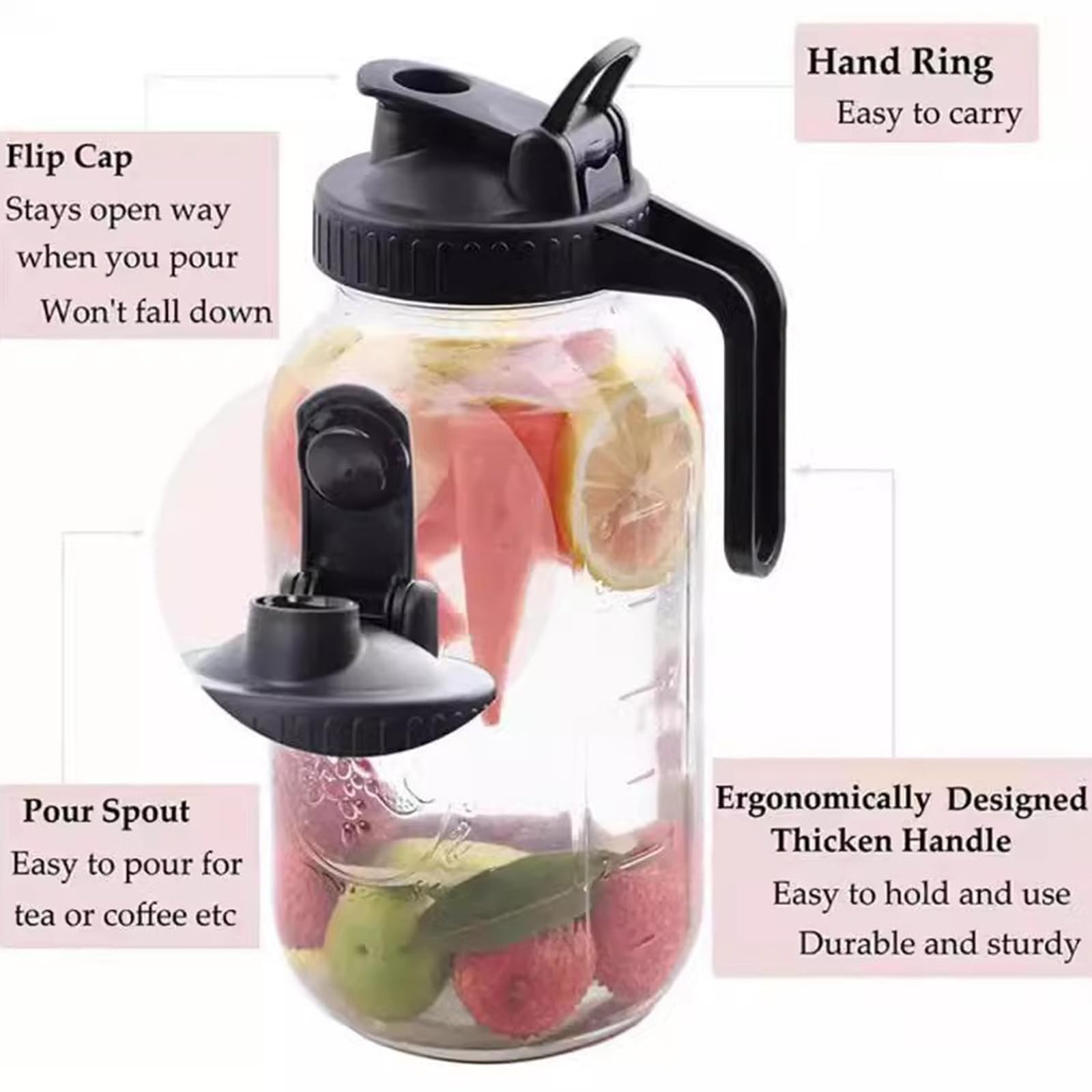 Cold Brew Kaffeemaschine, 2 l, Eiskaffeekrug aus Glas mit Auslaufdeckel, Edelstahlbürste und superdichtem Filter mit Griff
