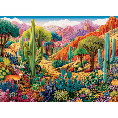 500 Piece Jigsaw Puzzles for Adults, Colorful Desert 500 Piece Puzzle, Vibrant Landscape with Cacti, Fox and Mountains Jigsaw Puzzles, Relaxing Gift for Adults, Seniors, 20.5 x 15 in