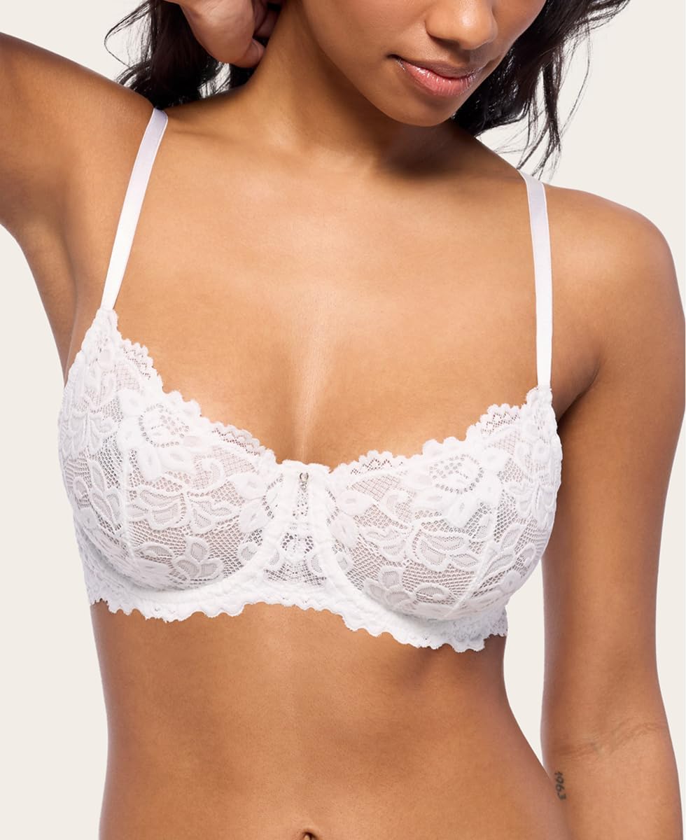 Emma Underwire Lace Bra, Unpadded Sheer Lingerie for Women, Perfect Everyday Balconette Demi Bra - Image 6
