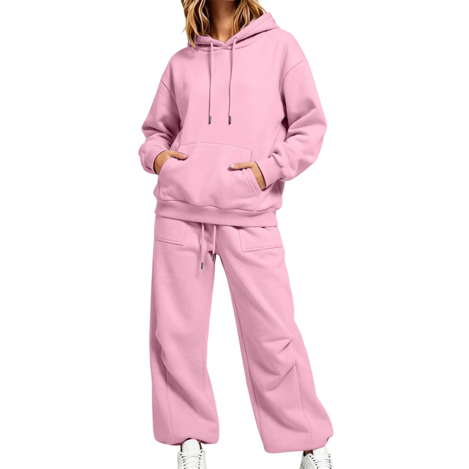 Pantalones de chándal para mujer con capucha conjunto informal monocolor de invierno 5