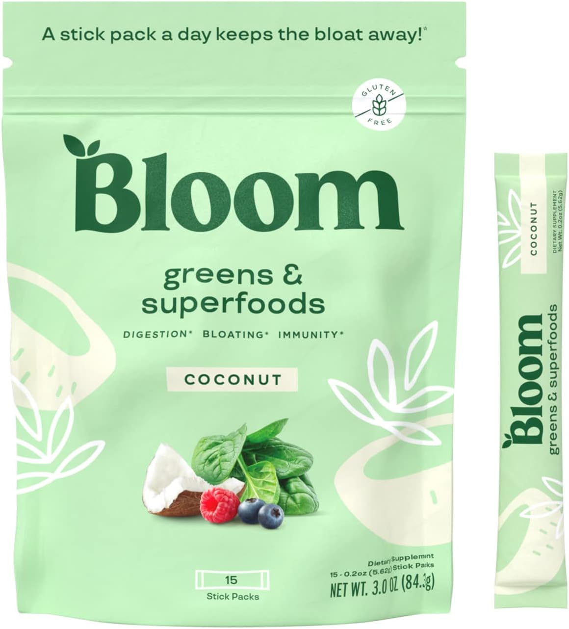 Bloom Nutrition Super Greens Powder Smoothie Mix, 15 Stick