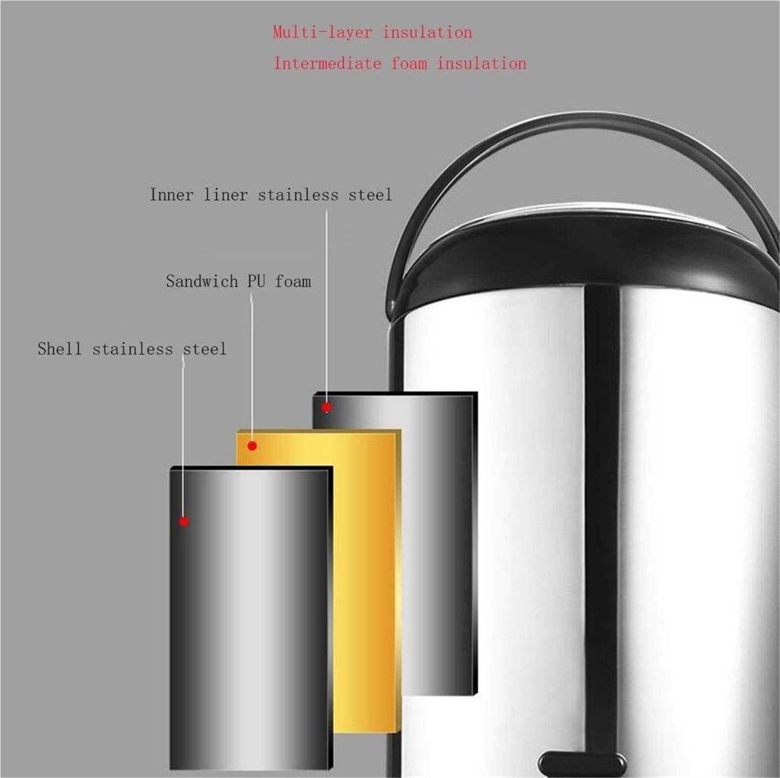 Dispenser termico termico per bevande, in acciaio inox, 12 ore di conservazione del calore, per riunioni di famiglia e cucina