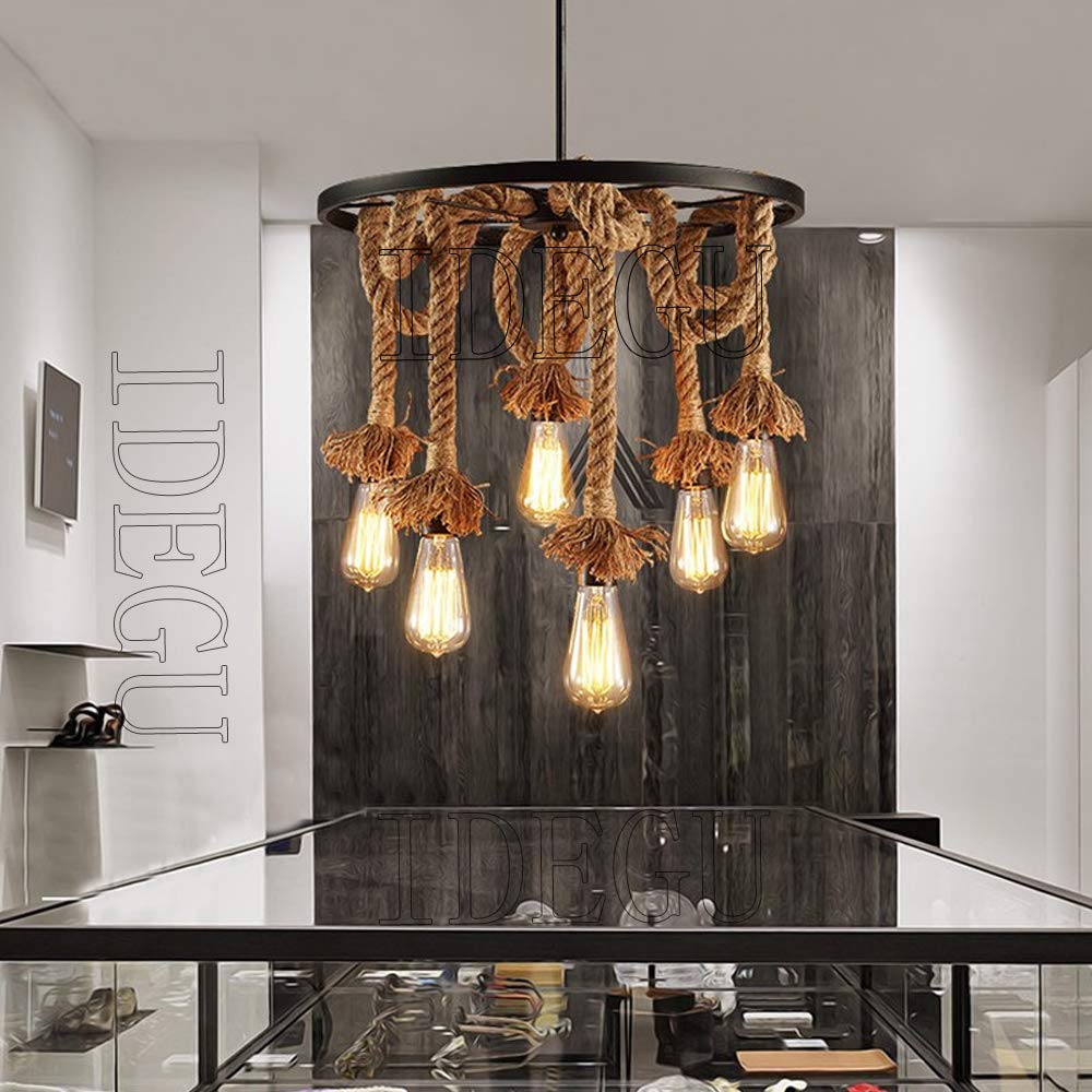 Lampadario A Sospensione In Corda Di Canapa IDEGU: Design Industriale Vintage, Attacco E27, Cavo 1m, Per Sala Da Pranzo, Bar, Ristorante