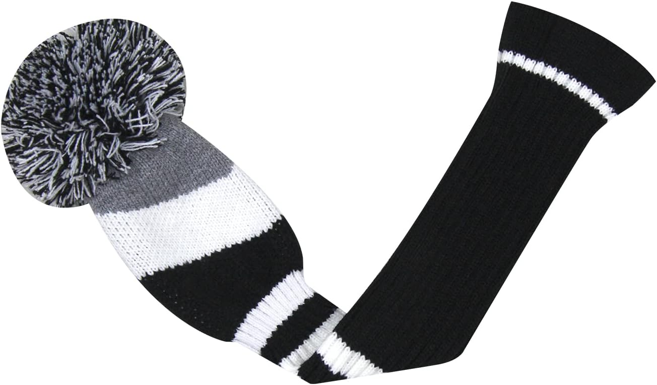 Scott Edward Knit Golf Club Cover with a Pom Set of 5 Head Covers Protect Driver Wood(460cc) 1 Fairway Wood2 and Hybrid/UT2 with Rotating Club Number Tags