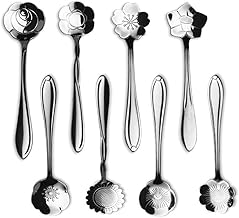 ERCRYSTO Stainless Steel Tableware Creative Flower Coffee Spoon, Stirring Spoon, Sugar Spoon, Stir Bar Spoon, Mixing Spoon, Tea Spoon, Ice Tea Spoon, Ice Cream Spoons,1 Set contain 8 Diffient Pattern, Color Silver