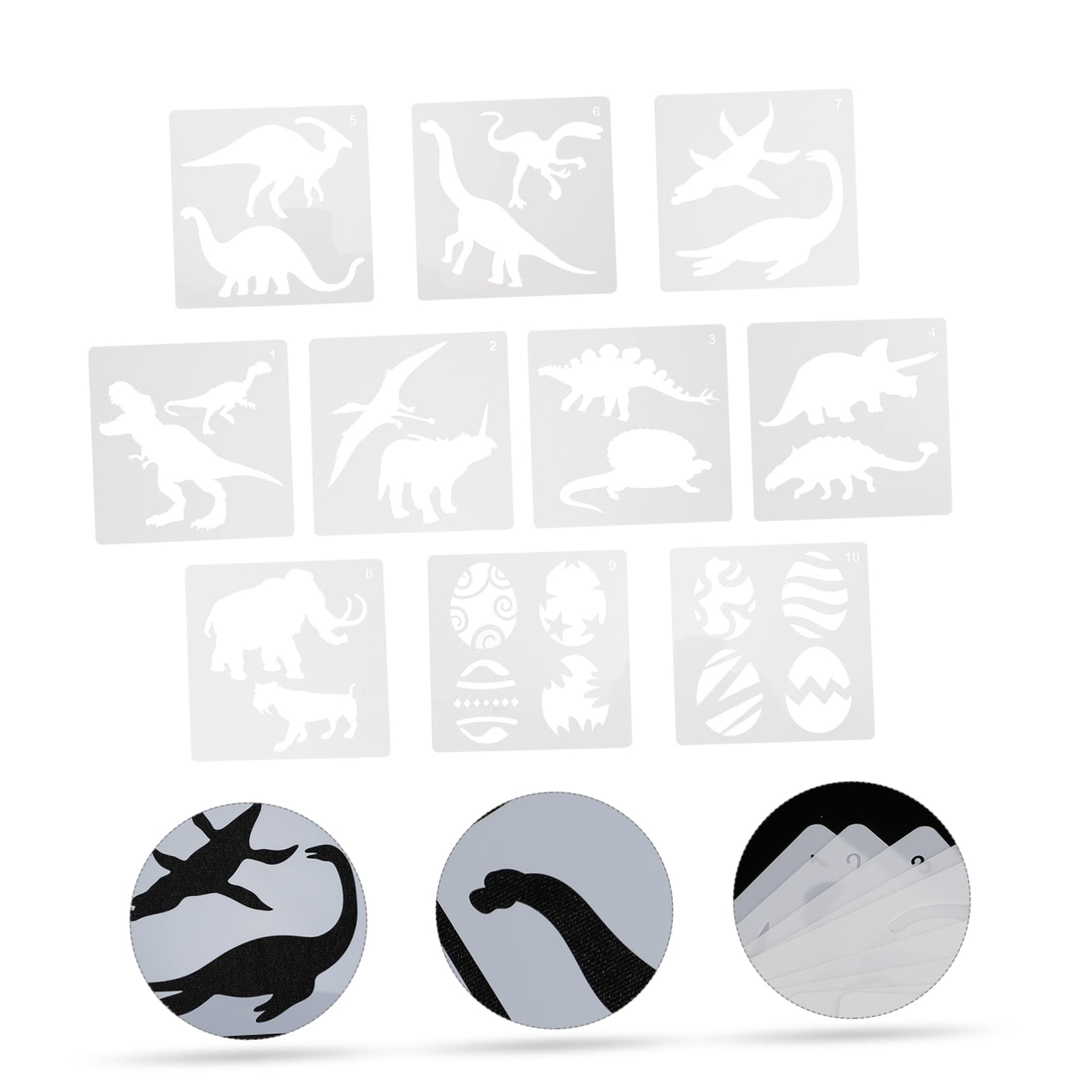 SEWOART Plantillas de Plástico de Dibujo 10 de Dinosaurios Reutilizables de Color Claro Fáciles de Limpiar y Creativas para Pintura Artística DIY Aerosol para Niños y Adultos