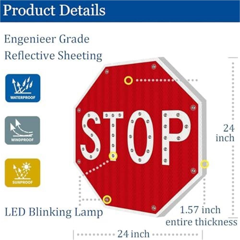 Solarny migający znak stop LED, odblaskowy, odporny na rdzę aluminiowy ośmiokątny znak drogowy dla bezpieczeństwa ulicznego
