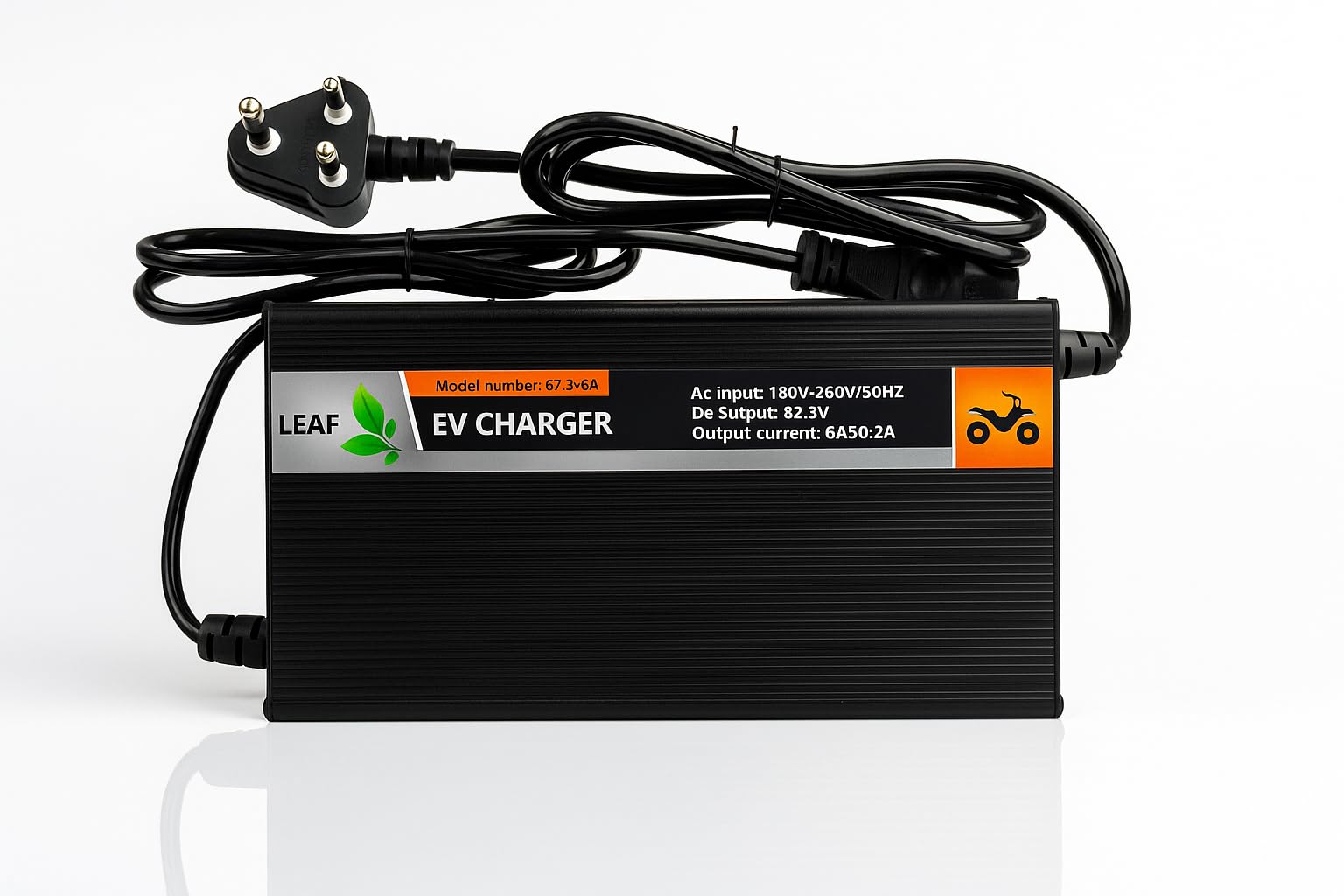 Leaf 67.2V 6A (60v 6A) Electric Vehicle Charger, 180V-260V AC Input, 82.3V DC Output, 6A Current, Fast Charging for E-Scooters and E-Bikes | AutoCutoff | Auto Power Saving Mode | Lithuim Battery