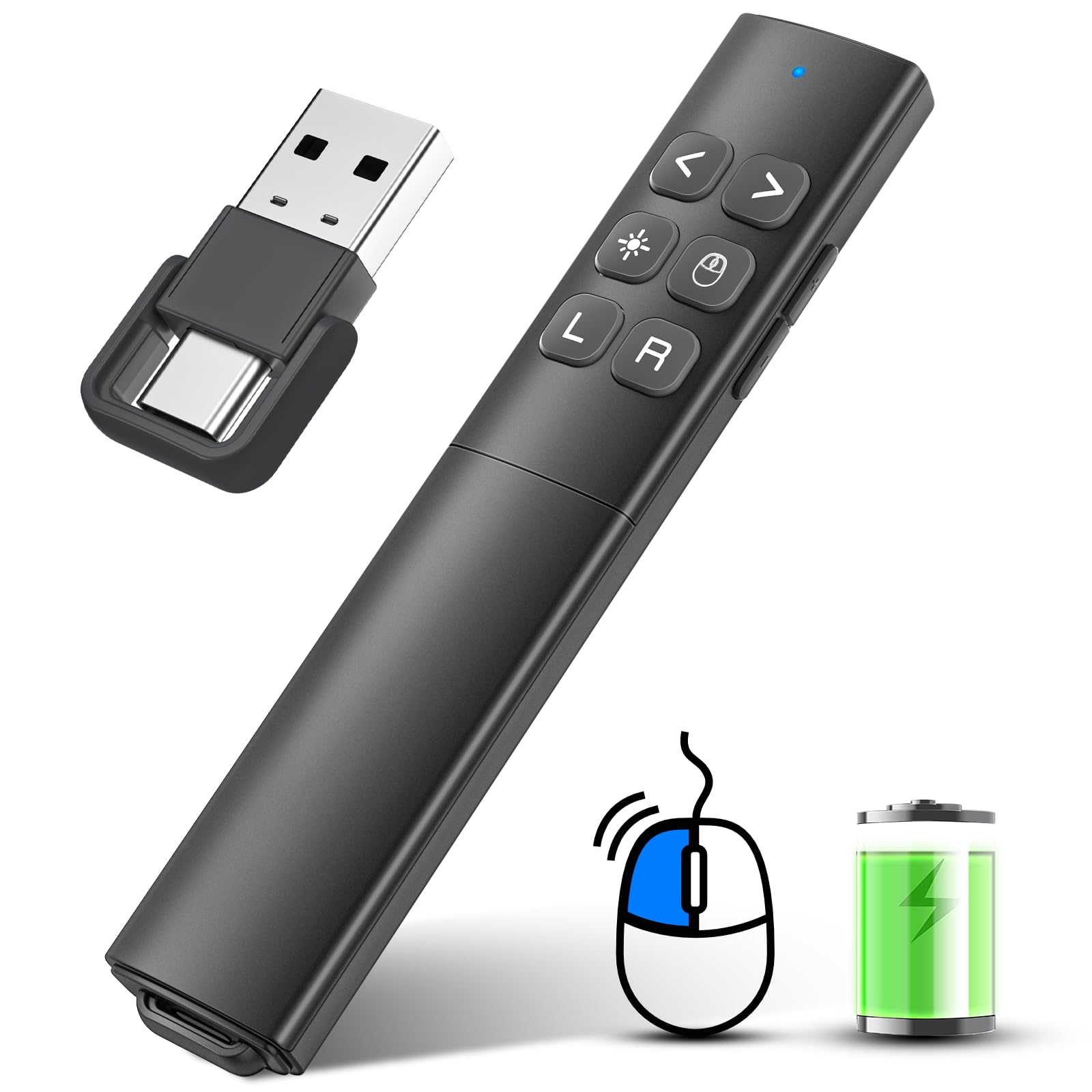 Presentation Clicker with Air Mouse - USB C Wireless Presenter Remote Clicker with Light Clicker, RF 2.4GHz PowerPoint Clicker for Presentation, Computer Clicker Slide Advancer for Mac,Laptop