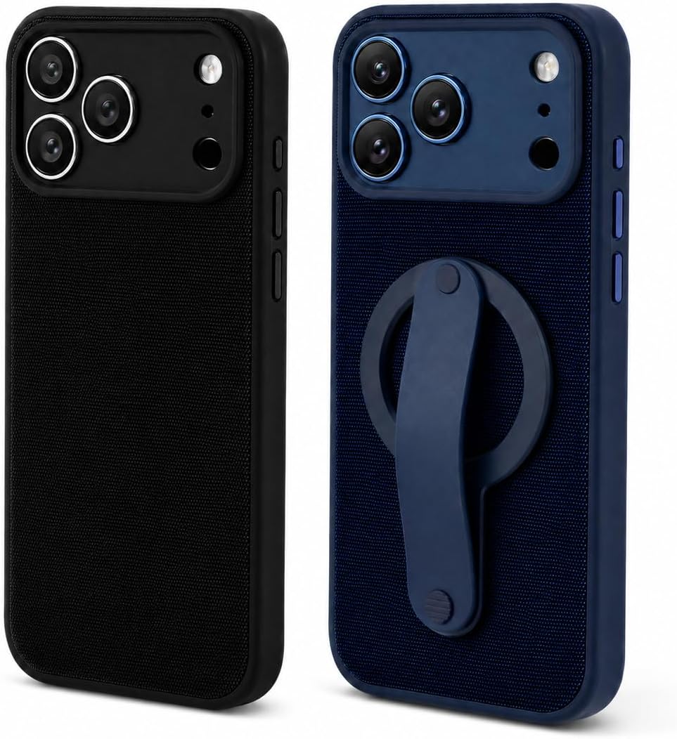 for iPhone 17 Pro Max Magnetic Techwoven Case Set, 2 Pack Premium Tech Woven Fabric Phone Cases with Magnetic Grip Stand, Compatible with MagSafe (Blue & Black)
