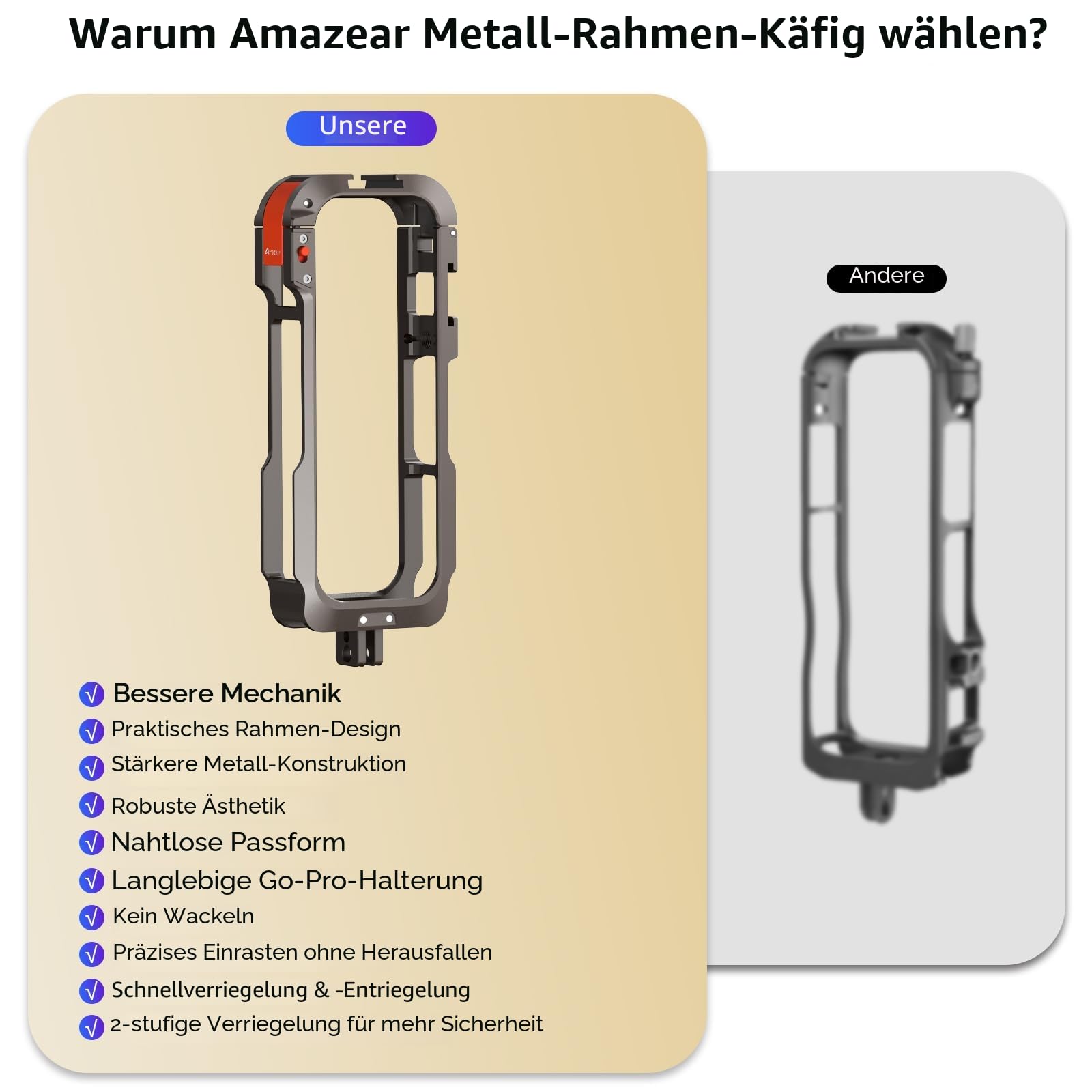 Amazear Metall-Schutzgehäuse für Insta360 X5 Zubehör, Insta360 X5 Multifunktions-Gestell, robuster Aluminiumrahmen mit Schnellverschluss, Verschiedene Erweiterungsbefestigungen