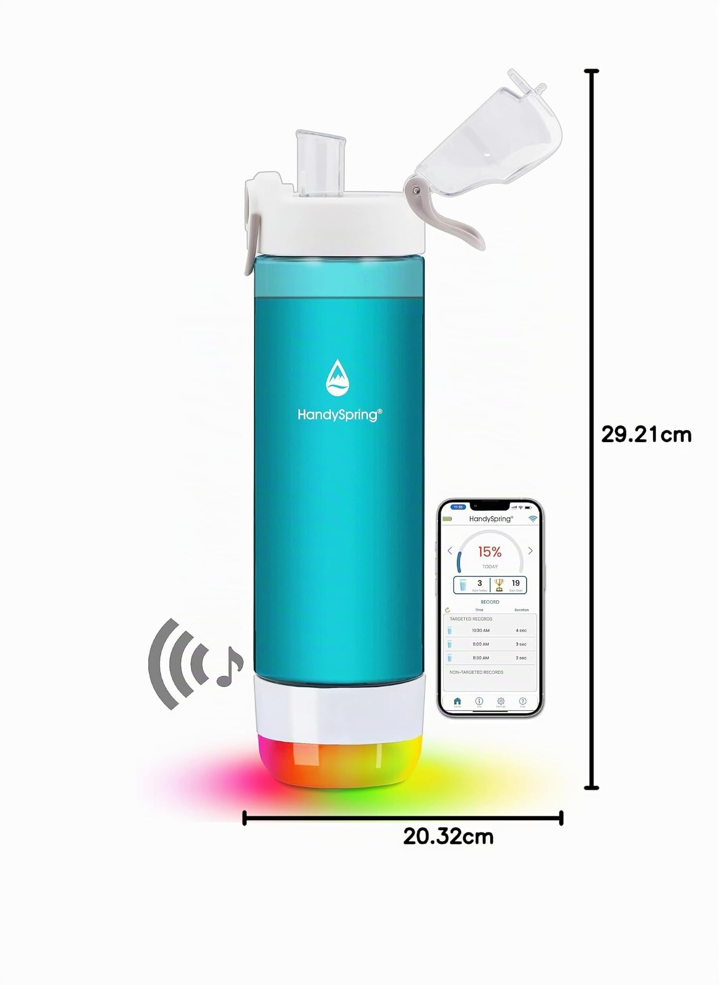 Intelligente Trinkflasche mit Trinkerinnerung, Licht und Geräuschen, Wasseraufnahme-Detektor, nachfüllbar, Tritan-Kunststoff, Trinköffnung, 760 ml