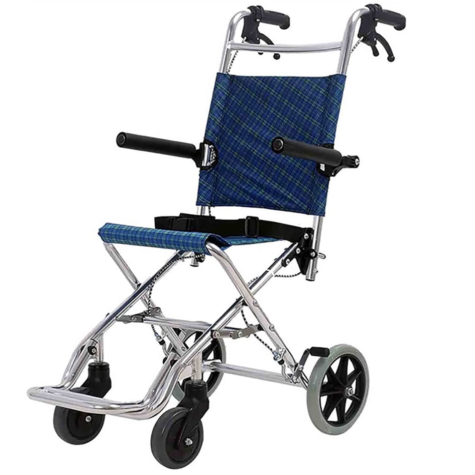 SXSLTSA Lightweight Aluminium Wheelchair, Small Folding Trolley Frame Ultra Mobility Device with Flip Up Armrests and Seat Belt-Weighs Only 6kg