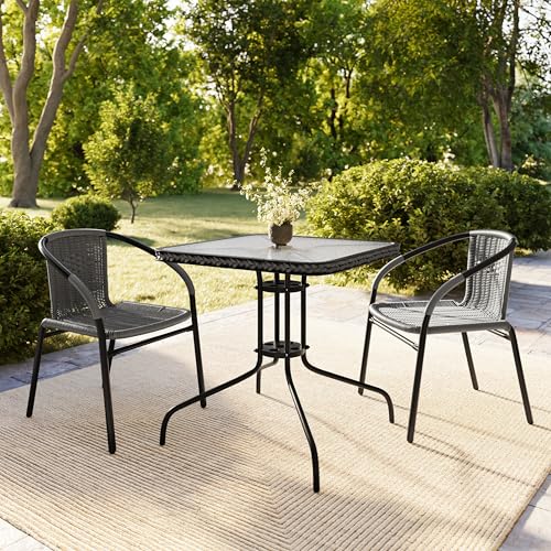 Image of Flash Furniture Lila 2 Pack Gray Rattan Indoor-Outdoor Restaurant Stack Chair