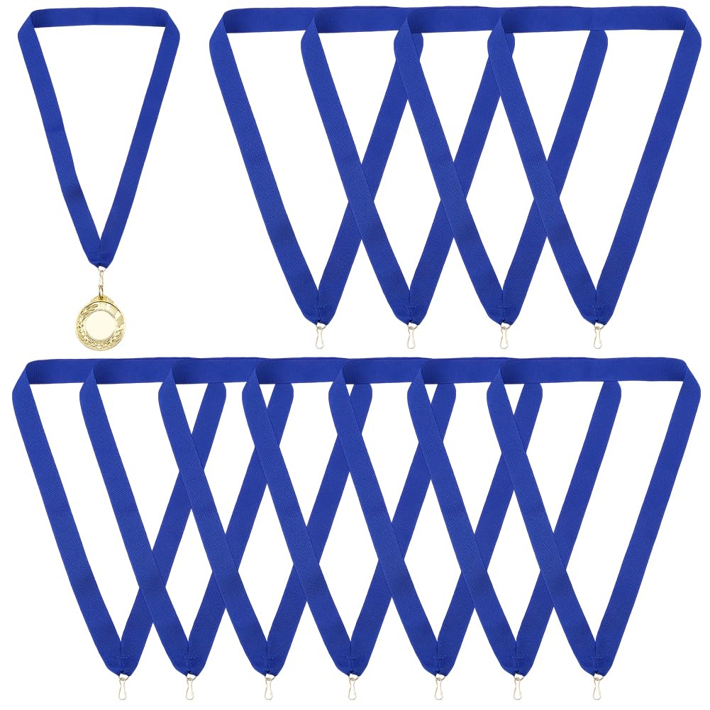 CRASPIRE 40 Unidad Cordón Azul para Medallas Correa Cuello Poliéster Plana Broches Hierro Soporte Colgar Competiciones