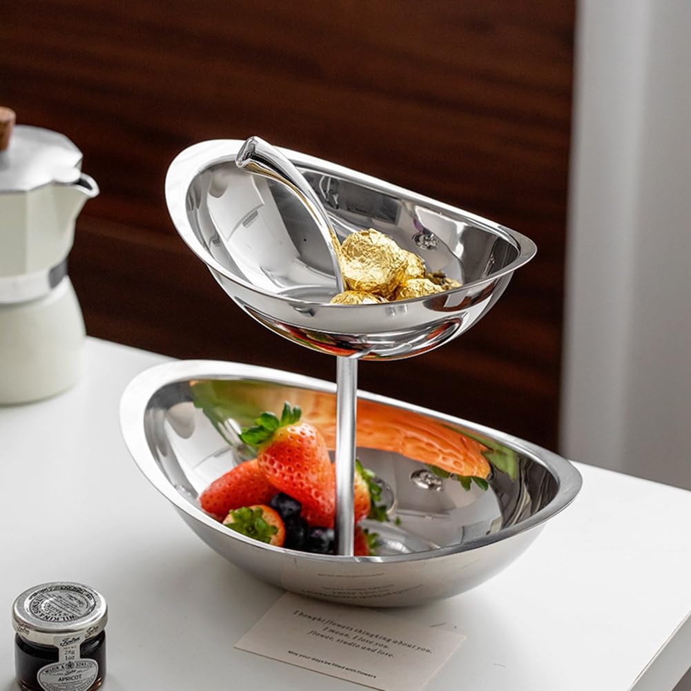 Piatto Elegante per Snack e Pasticceria - Vassoio Ovale in Acciaio Inossidabile Aihem per Tavolo da tè e Soggiorno A 3 Livelli