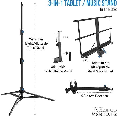 Miniatura 10 de IA Stands ECT1 Soporte de música plegable para partituras uno de los mejores soportes de partituras con soporte intercambiable para tableta es un