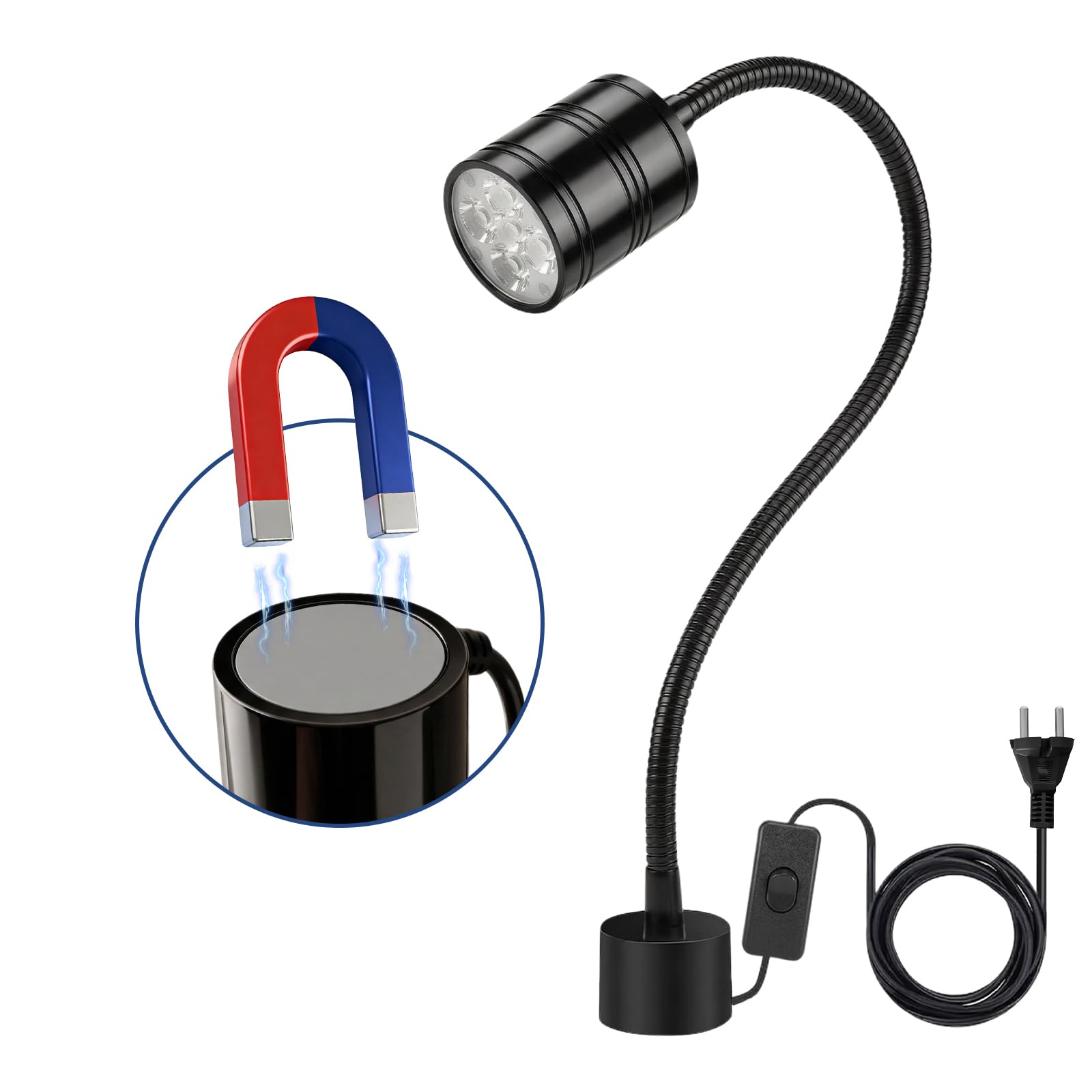 Lampe de Travail Magnétique 5W,6000 K Lampe de Travail LED avec Col de Cygne Flexible et Base Magnétique,Magnétique COB LED Lampe pour Établi,Machine à Coudre,Grill,Atelier,Éclairage Industriel