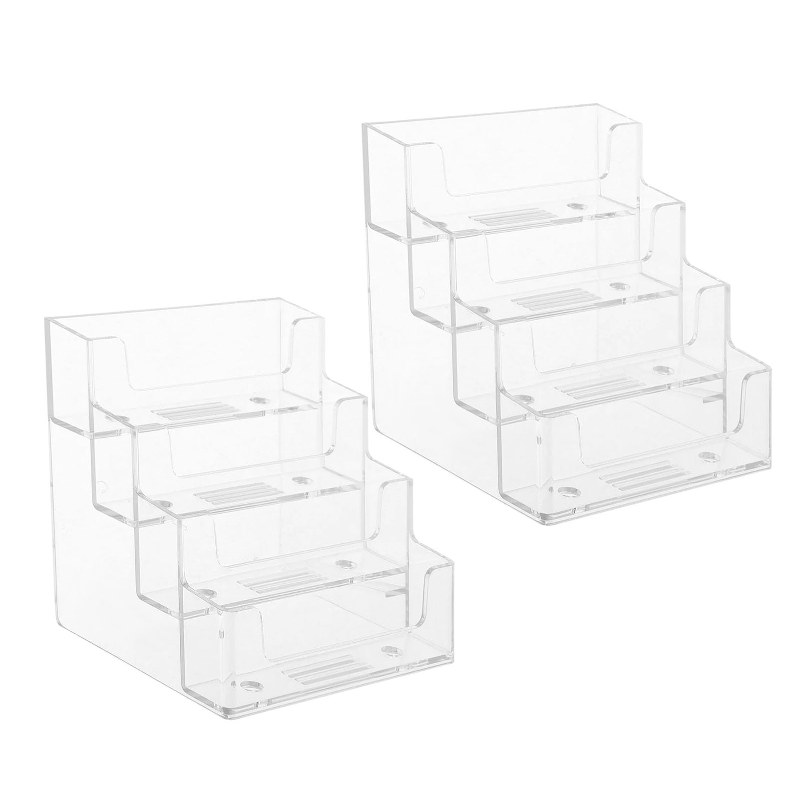 Hiuyavy 2Pcs Business Card Holder, Card Display Desk Stand, Clear 4-Slot 4-Tier Namecard Display Stand Business Namecard Holder for Office Home Exhibition(9.9x8.6x10cm)