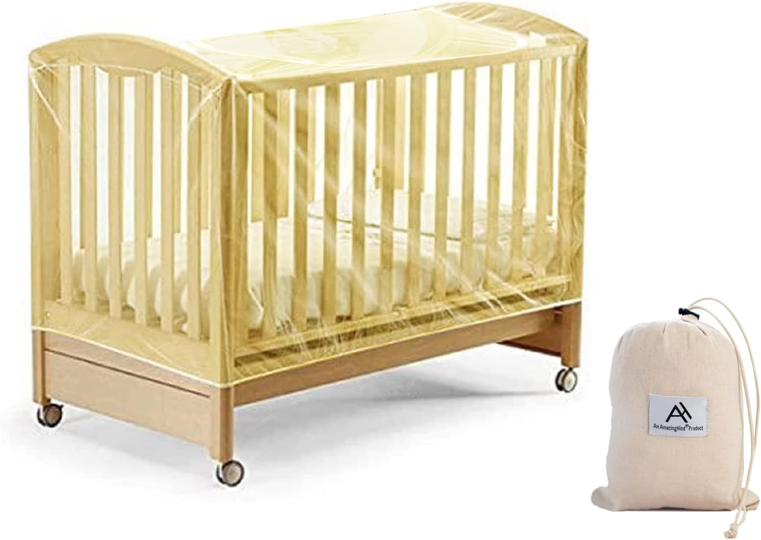 AmazingHind Mosquito Net for Cot, Crib & Cot Bed with Zipper Opening for Easy Access to Your Baby. Ideal for Standard Crib of Size:125 x 65 cm (Standard)