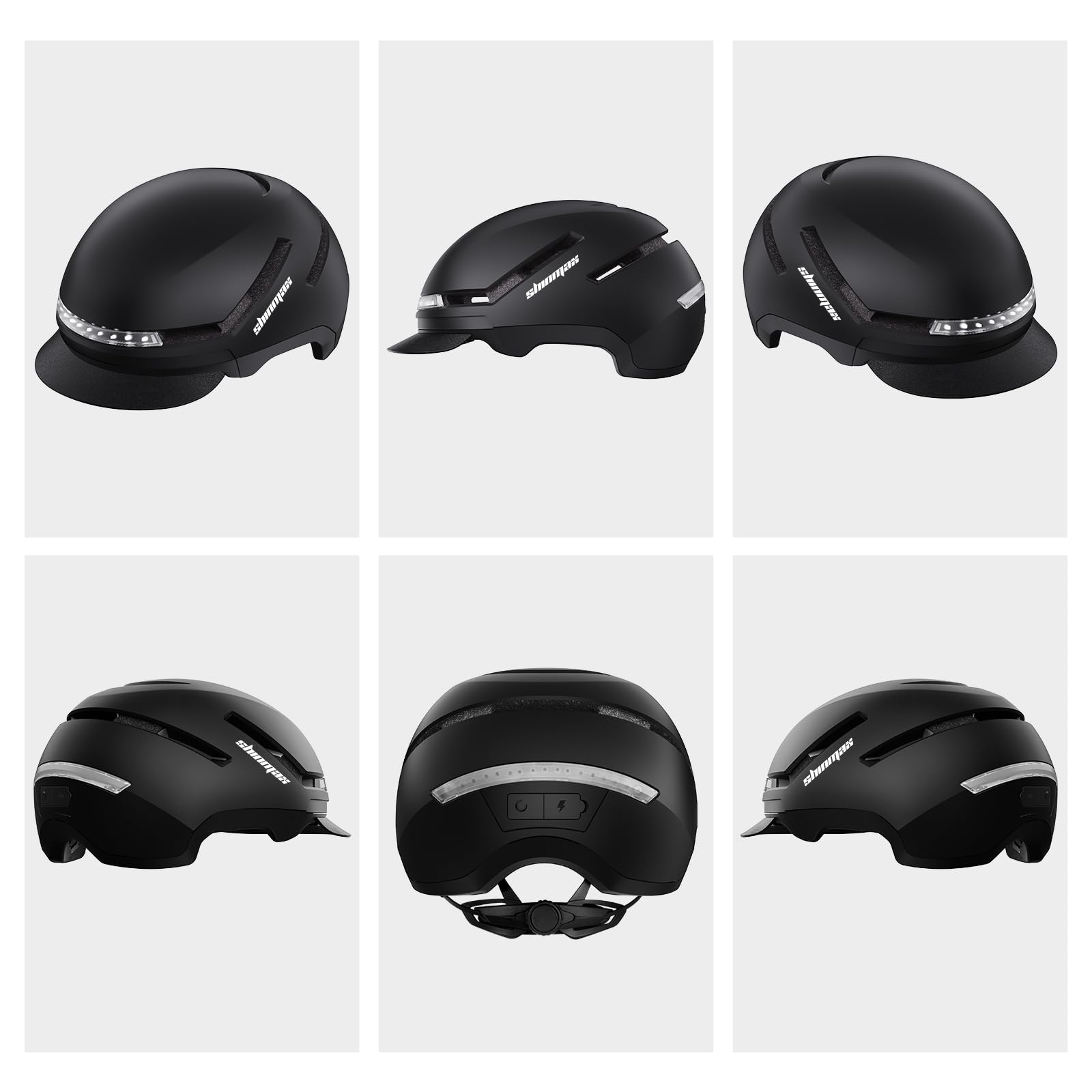 Shinmax Casco Bici Uomo e Donna con LED Indicatori di Direzione, USB Ricaricabile, Visiera Rimovibile, Casco Bicicletta per Ciclismo Urbano, Trekking, Commuting e Monopattino Elettrico