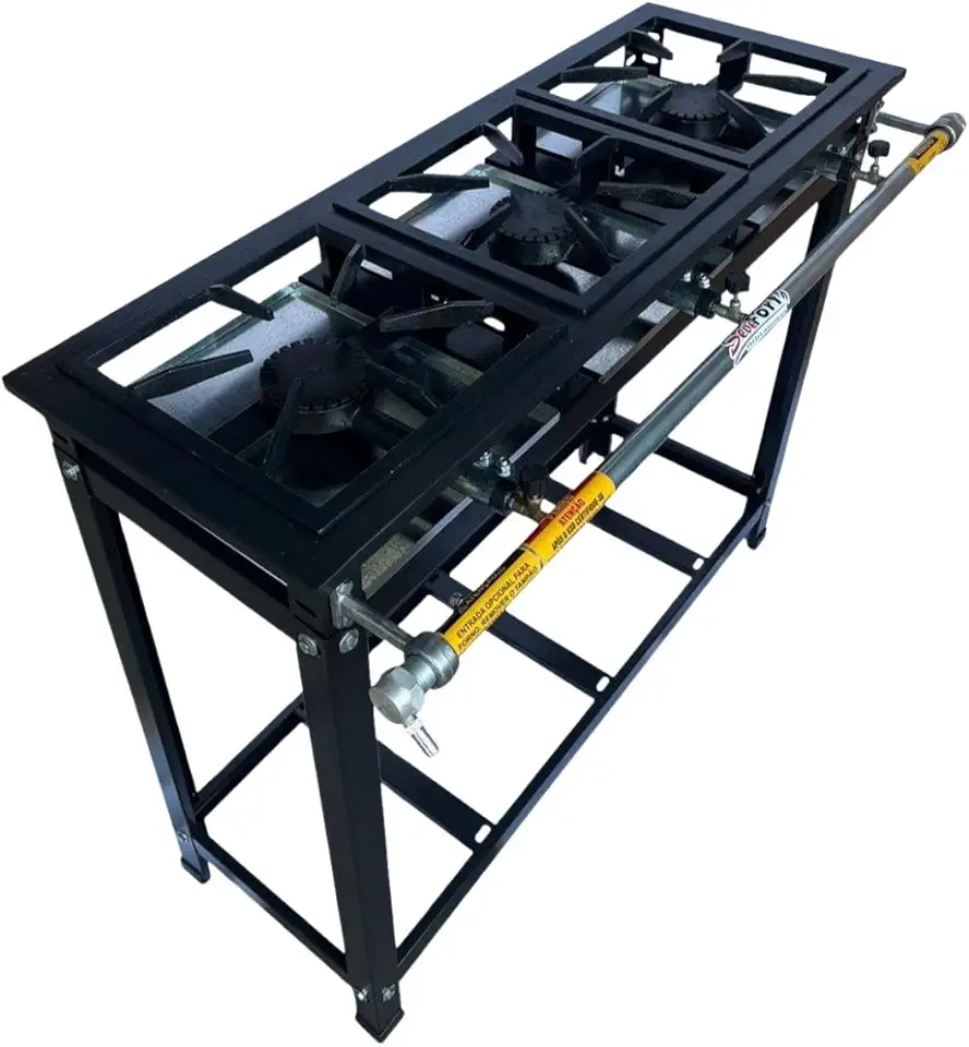 Fogão Industrial 3 Bocas, Alta Pressão, Aço, Grafite, Grelha 30x30