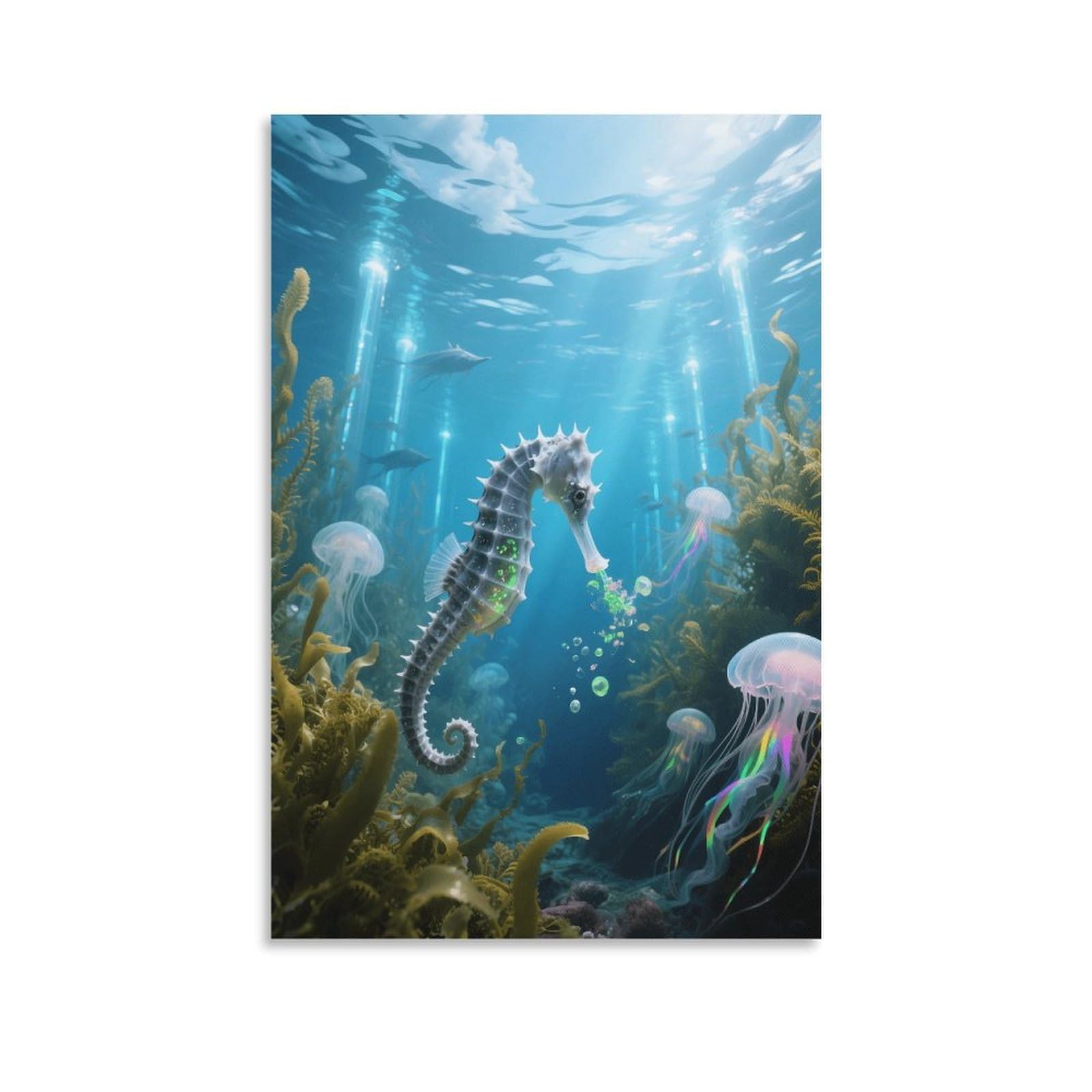 Emyxpaqm Unframe-Style Seahorse Canvas Wall Art Seaweed Print On Canvas Modern For Living Room And Bedroom Decor Gift 20X30inch(50X75cm)