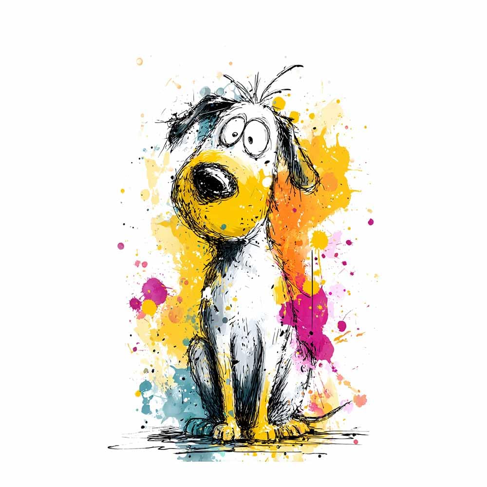 ZAMAEIU Canvas Print Wall Art Dog ink painting Abstract Dog Animal Paintings, Suitable for living room, bedroom, for Kids Room Decoretc.(white)-30x50cm Unframed