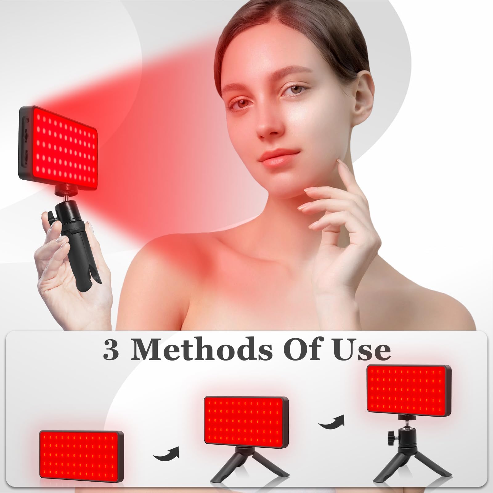 Hottoerak Lampe Rouge 660nm & 850nm, Infrarouge avec Support, Luminosité Réglable & Minuterie, Lampe Red Light Rechargeable pour Usage Domestique et Voyage