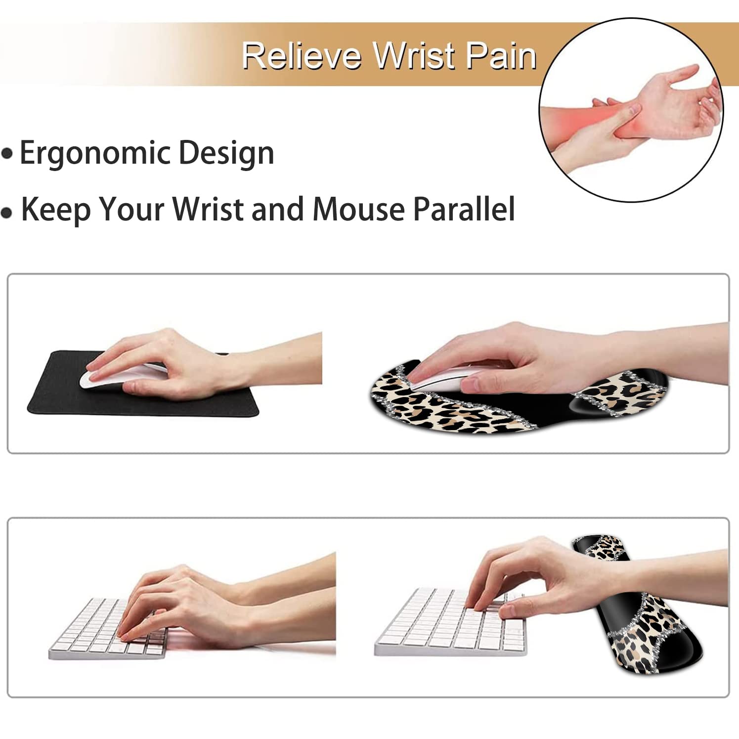 Tappetino per mouse ergonomico con supporto per il polso e poggiapolsi in memory foam, per gaming, computer, ufficio, laptop, facile digitazione tappetino per mouse wireless, tappetino per mouse