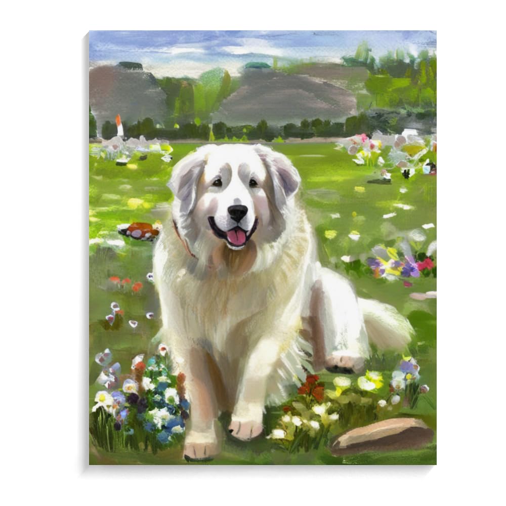 DIY Oil Painting by Number Great Pyrenees Dog Painting by Numbers for Beginners,Acrylic Paint Crafts for Home Decor 20x24inch(50x60cm) Frameless