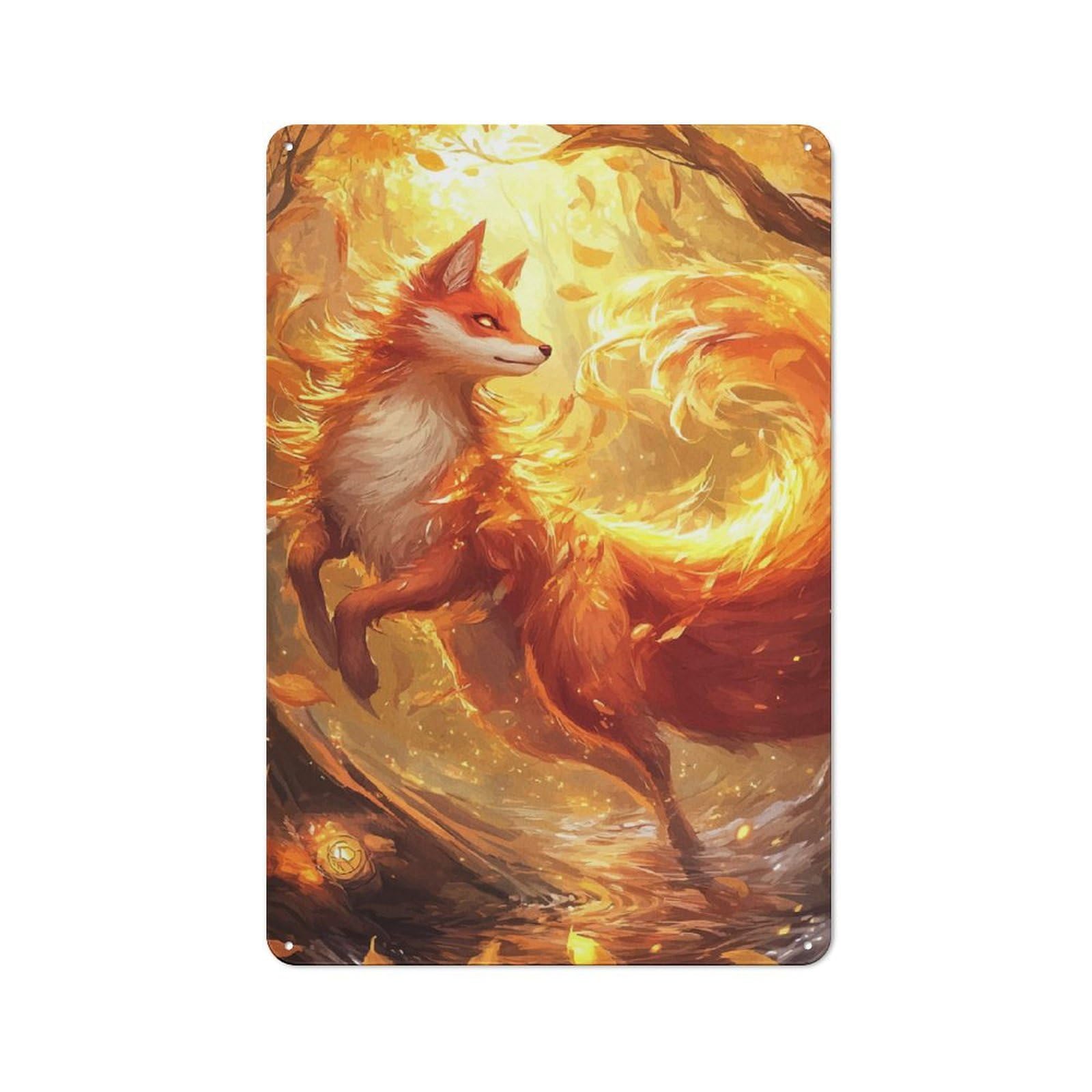 Junmoney Style-24 Farmhouse Metal Sign With Fiery Fox In Autumn Forest Design 30X20cm, Rustic Rustic Kitchen Decor For Dining Room, Cafe, Entryway Or Family Room