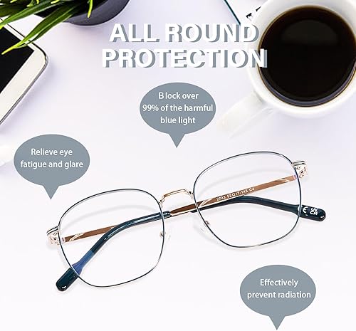 Miniatura 4 de OPTOFENDY Lentes de bloqueo de luz azul de metal para mujeres y hombres, anteojos cuadrados para computadora, antifatiga ocular y protección UV