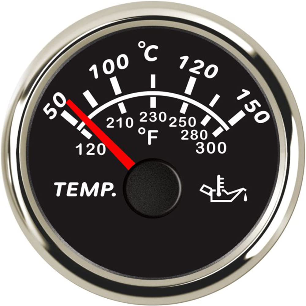 ELING Jauge de température d'huile 52 mm 50-150 ℃ universel avec rétroéclairage 9-32 V pour voitures, motos, bateaux, bateaux, bateaux, yachts (noir + acier inoxydable, style pointeur)