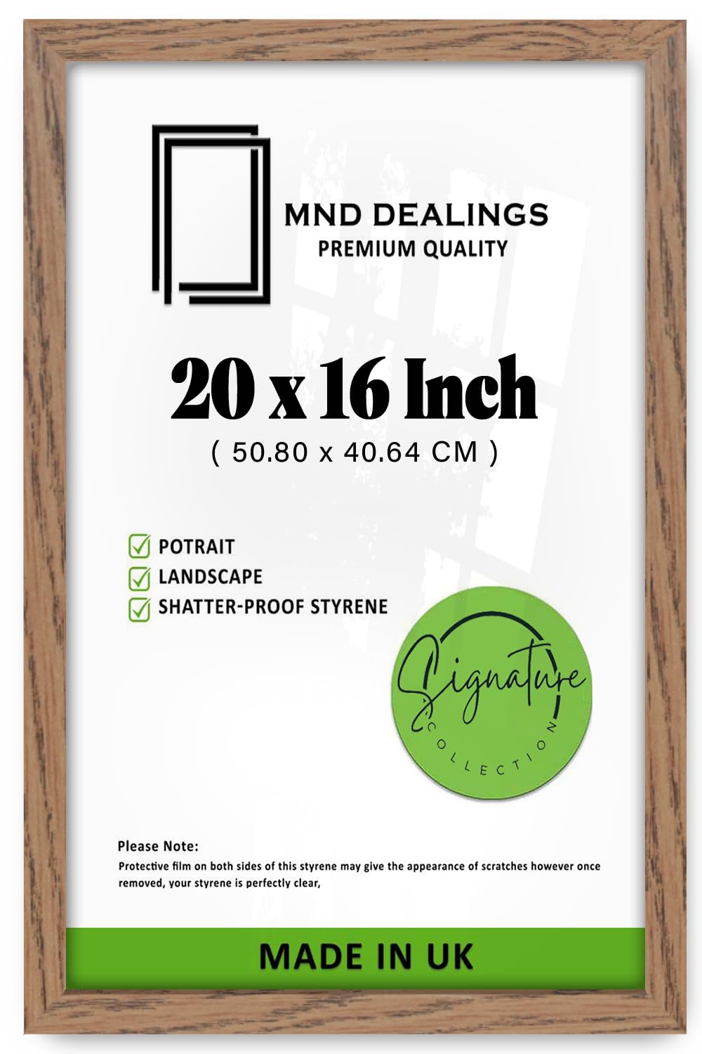 MND Dealings Premium 20 X 16 Inch Poster Frame Dark Oak Engineered Wood With Heavy Duty Backing And Shatter Resistant Styrene For Wall Gallery Rectangle Art Decor 50.80 X 40.64 CM.