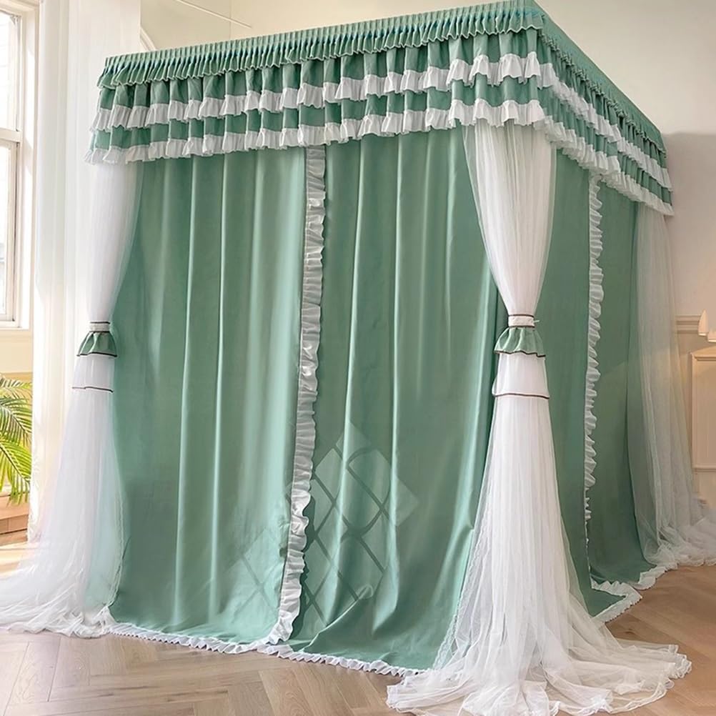 Grünes Betthimmel-Moskitonetz mit Halterung, romantischer Bettvorhang mit Rüschenkante, Schlafzimmerdekoration, 150/180/200/220 cm, 180 x 200 x 210 cm