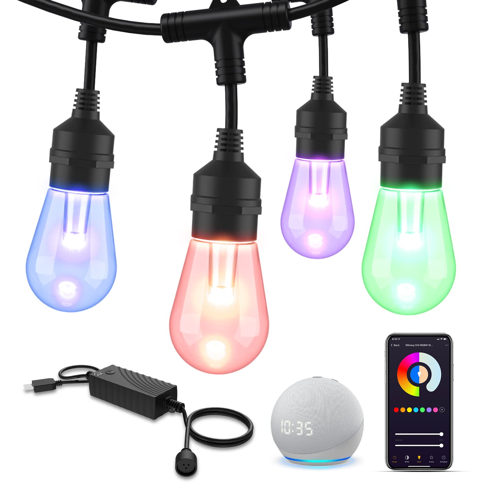 Photo 1 of XMCOSY+ Smart Outdoor String Lights, 72.5Ft RGB Patio Lights LED String Lights Outdoor, App & WiFi Control, Color Changing String Lights with Dimmable 22 LED Bulbs, Works with Alexa IP65 Waterproof 72.5 FT- 22 Bulbs