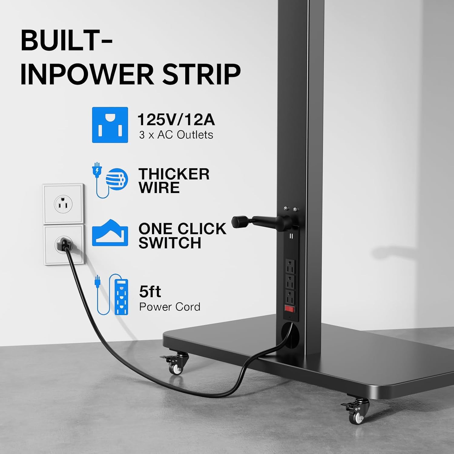 mobile tv stand with power outlet, height adjustable with handle stepless lift,rolling tv stand for 32-75inch tvs with 90 rotating,portrait to landscape,tv cart with wheels holds up to 110lbs (black) style 2