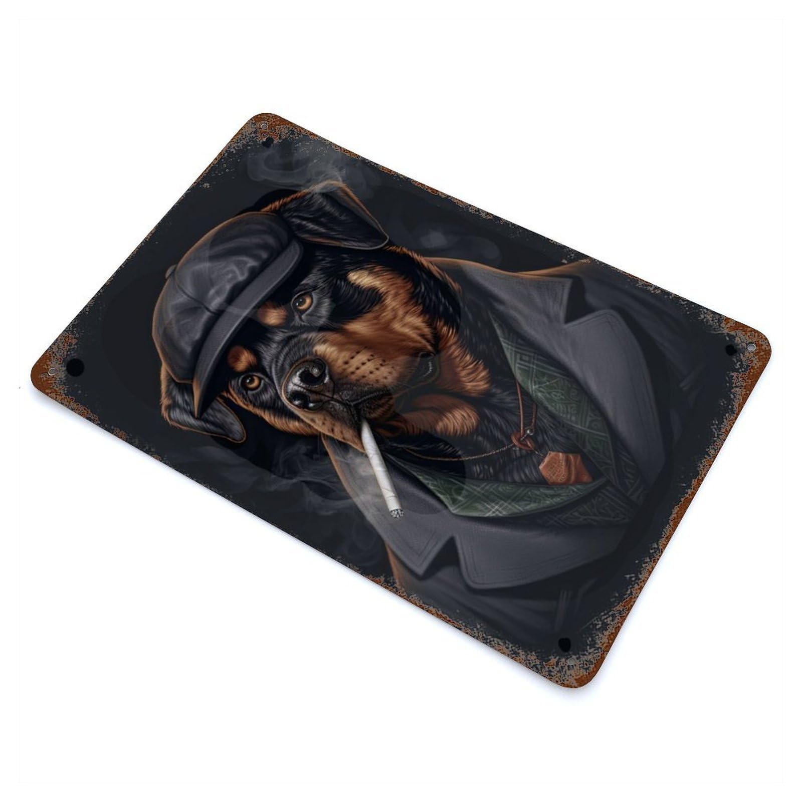 Rottweiler Gangster Suit 11.8"x7.9" Rustic Tin Plaque, Industrial Home Decor for Farmhouse, Kitchen And Entryway Decor