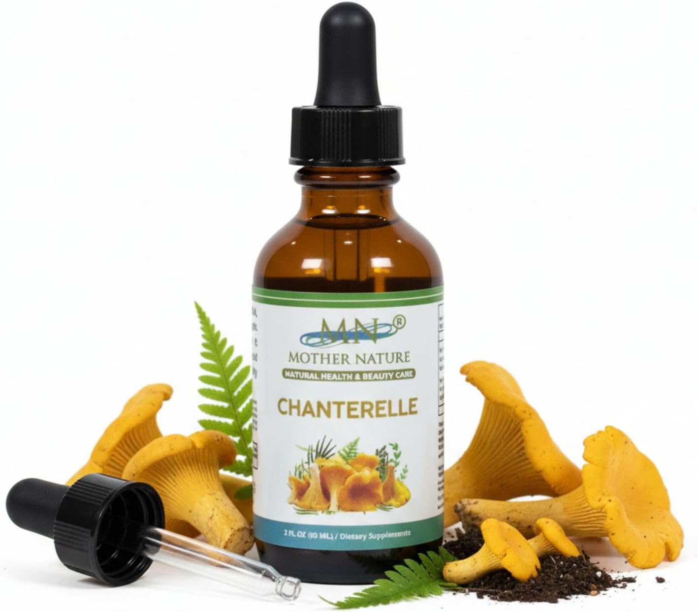Mother Nature Organic Chanterelle (Cantharellus cibarius) Mushroom Liquid Extract - 1000mg - 2 oz - Made in USA