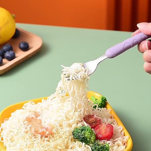 Miniatura 2 de FUNNUO Juego de 2 utensilios de dibujos animados para niños, cuchara y tenedor para niños, juego de cubiertos seguros de acero inoxidable para niños