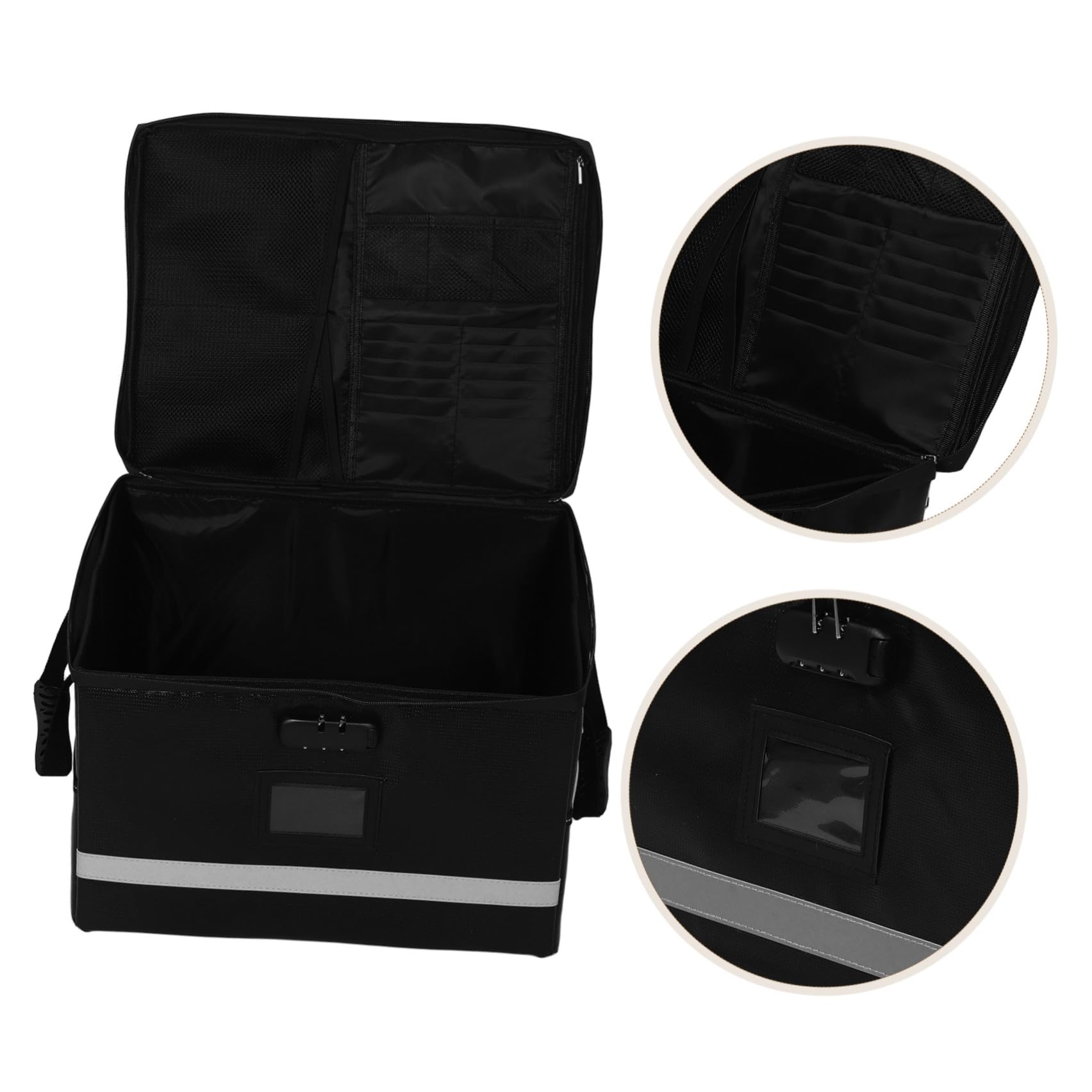 Luxshiny Aufbewahrungsbox mit Schloss Griff Reißverschluss und Deckel Schwarze Faltbare aus Polyester und Kunststoff zur Platzsparenden Ablage von Akten und Büromaterial für Schule und