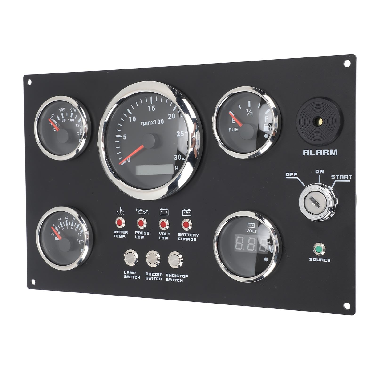 Cosiki Medidor de Presión de Aceite, Voltímetro Preciso de 85 Mm, Juego de Medidor de Panel de Instrumentos de 0 a 3000 RPM para Yate (led Rojo)