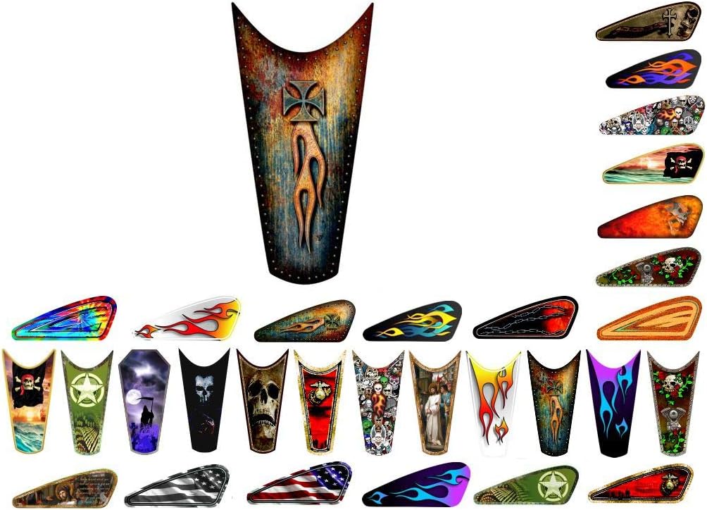 East Coast Vinyl Werkz Motorcycle Gas Tank Decals/Sets - for Harley Davidson Sportster Honda Shadow Suzuki Kawasaki Indian Yamaha (Riveted Chopper Cross - Rusted - 1pc Top Tank Decal)