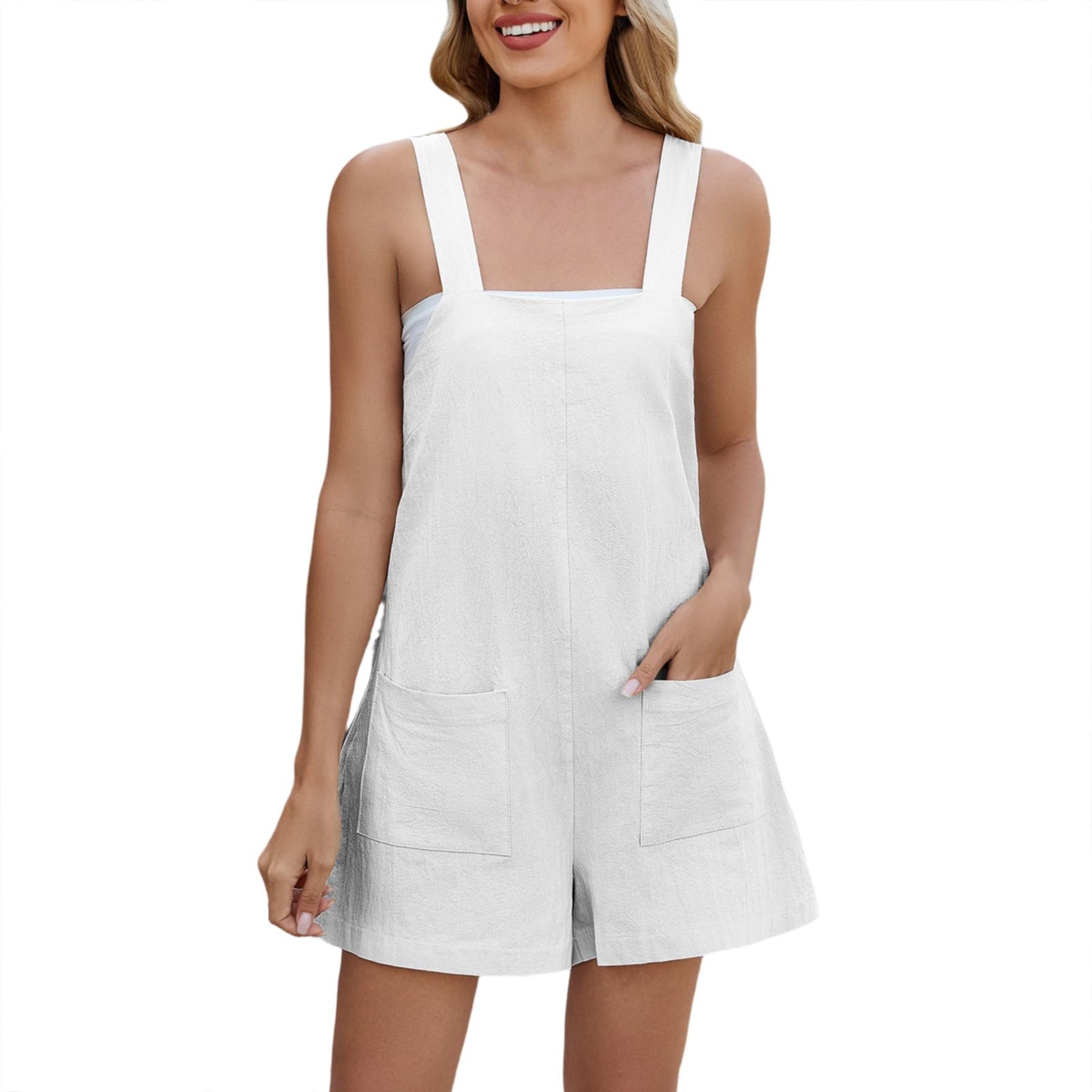 Summer Rompers for Women 2026 Spring Flowy Dressy Casual Active Jumpsuits Beach Comfy Linen Athletic Overalls